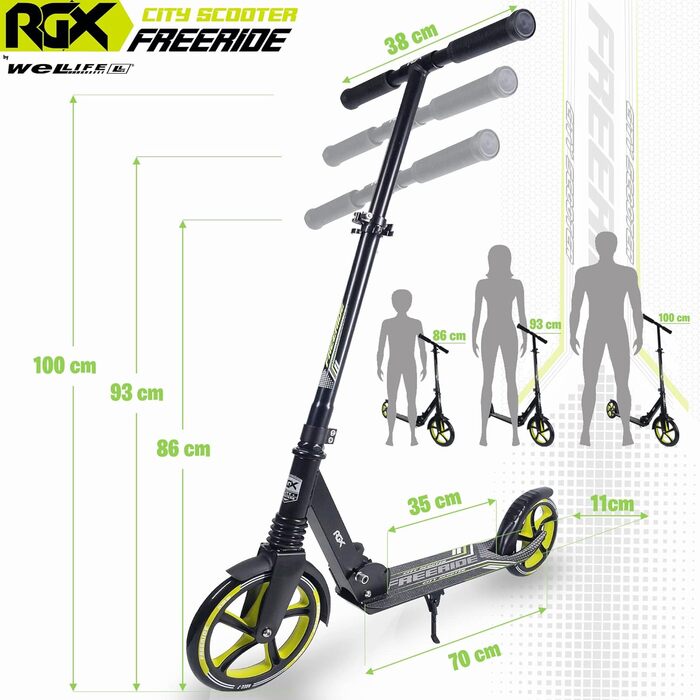 Самокат WeLLIFE Freeride RGX з великими колесами 200 мм, передньою амортизацією, для дорослих і дітей, міський складаний скутер