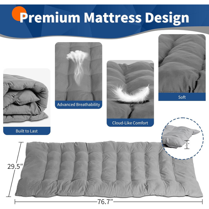 Розкладне ліжко LEADZM для кемпінгу з матрацом, 190x71x36 см, сталевий каркас, сірий