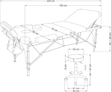 Мобільний масажний стіл Beltom® з 3 зонами, складний + табурет для косметології - Рожевий