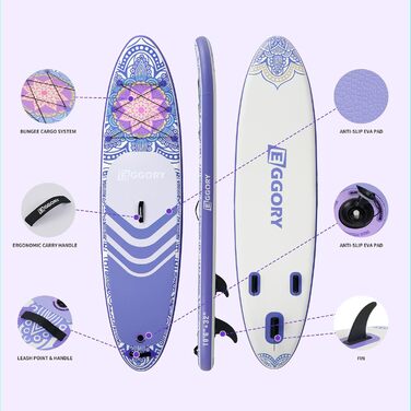 SUP-дошка надувна Totem Violett, широка, з фіном та ручним насосом для плавання