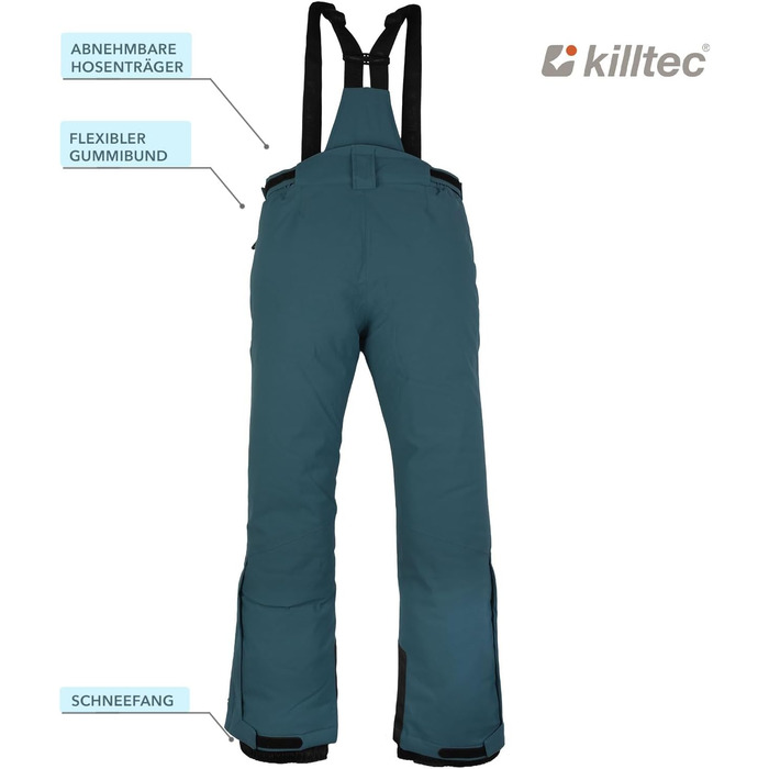 Комплект жіночого гірськолижного костюма Killtec - куртка та штани, водонепроникний та дихаючий, 10000 мм водяний вищий показник, без PFC, куртка зі снігозахисним манжетом, штани з кантозахистом, 2-х частинний, petrol / світло-петроль