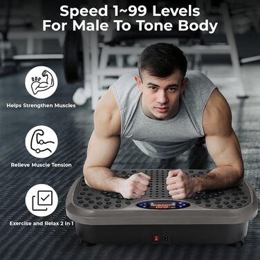 Вібраційна платформа TLGREEN 99 рівнів, 5 програм, для дому, тренувальні стрічки, сірий колір