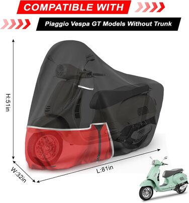 Водонепроникний захисний чохол для мотоцикла Piaggio MP3 400/500 (з кофром) - 420D Oxford, чорний/червоний