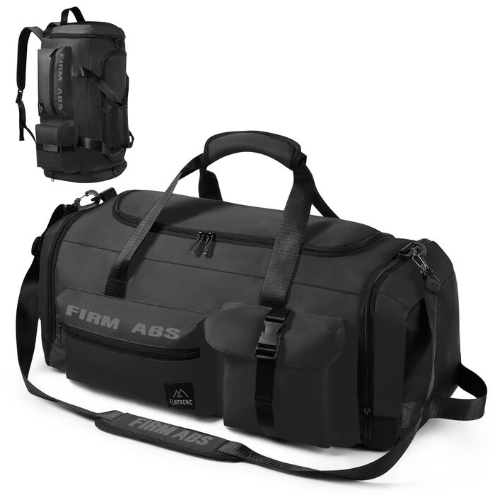 Спортивна сумка Flintronic 65L для тренувань та подорожей з відділенням для взуття та мокрих речей, функцією рюкзака та тримачем для валізи, чорна