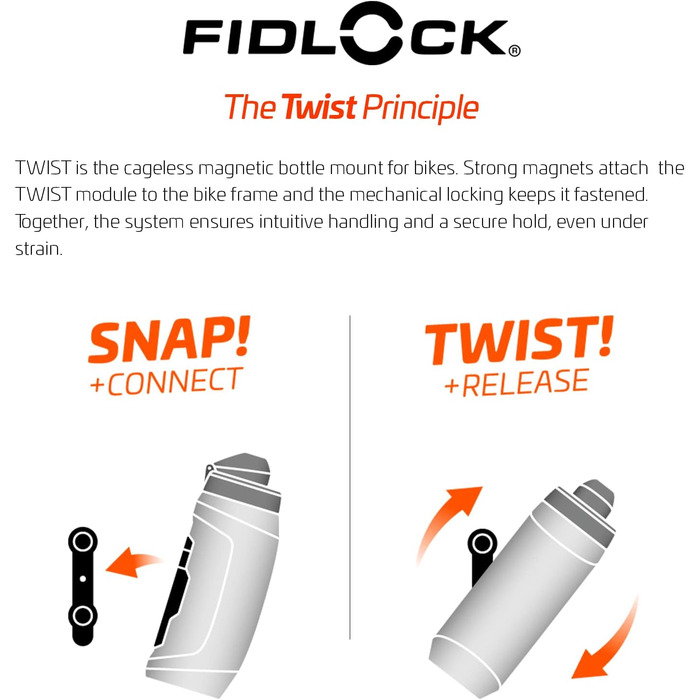 Велосипедна пляшка Fidlock Twist 590 мл, прозора з чорною кришкою, з магнітним кріпленням