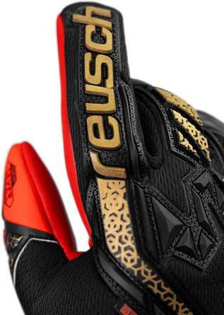 Воротарські рукавички Reusch Attrakt Freegel Silver: дихаючі, для чоловіків та жінок, підходять для будь-яких погодних умов та типів покриття поля (11, чорно-золото-червоні)