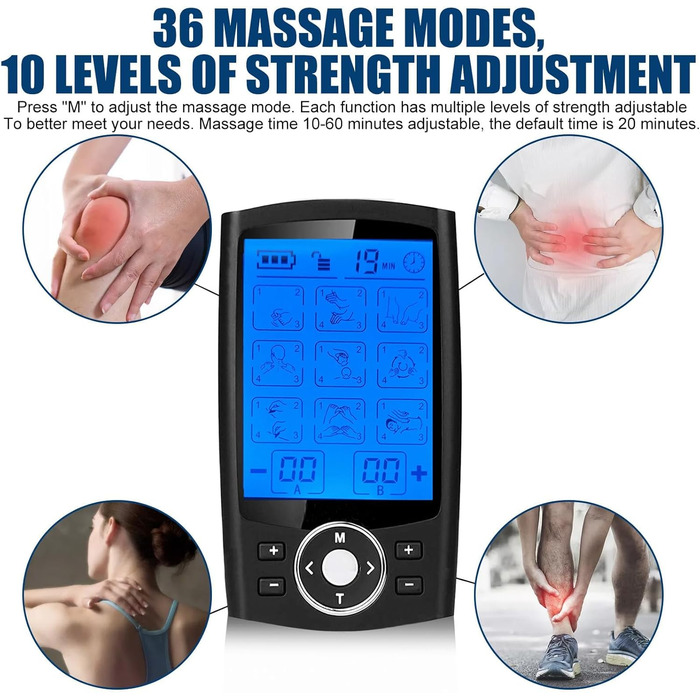 TENS пристрій для зняття болю: перезаряджуваний масажер з 36 програмами, EMS для спини, шиї, плечей, ніг (Чорний)