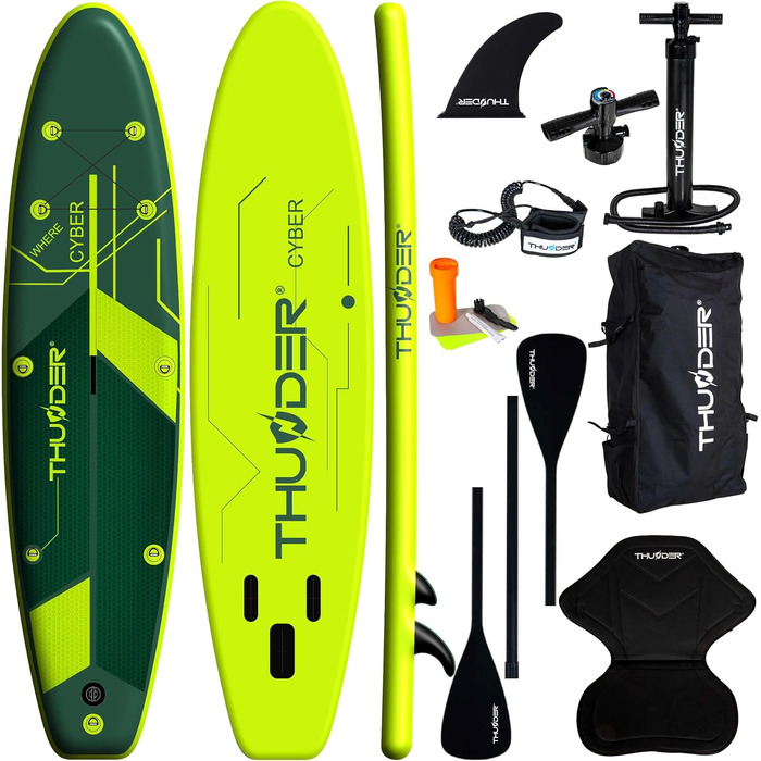 Надувна SUP-дошка THUNDER 320/365 см, зелена, антиковзка, PVC, з помпою, рюкзаком та регульованим веслом – ідеальна для заміни каяка або понтона