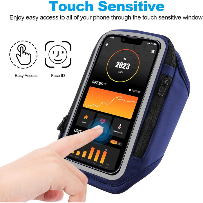 Спортивний браслет для телефону з кишенею для навушників, чохол для телефону для бігу 6.9 дюймів, тримач для iPhone 17 16 15, спортивний браслет, знімний тримач для телефону, для бігу (блакитний)