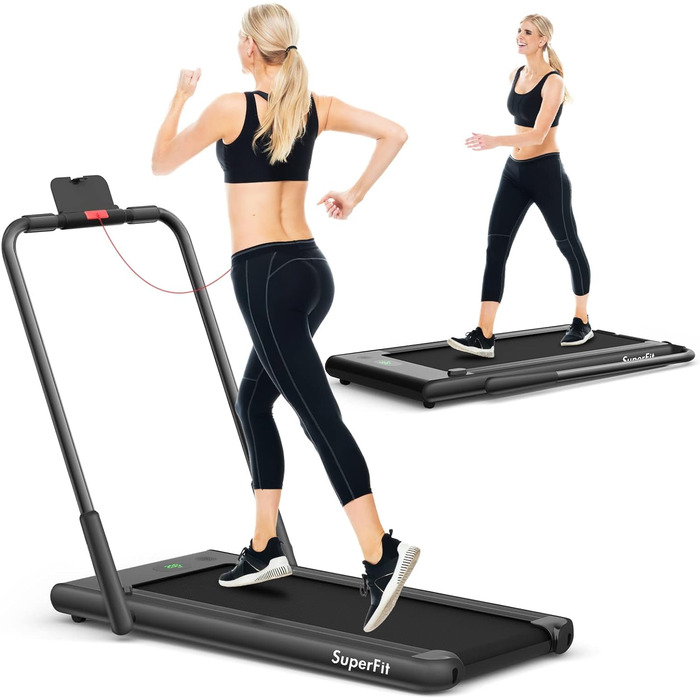 Бігова доріжка COSTWAY 2 в 1, складана, 2,25 к.с., Walking Pad під стіл, з APP, Bluetooth та пультом ДУ, 1-12 км/год, для дому, чорна