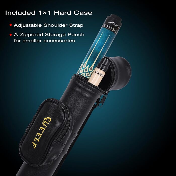 Професійний більярдний кий CUEELF з низьким відбиттям, 13 мм наконечник, вага 552-567 г, блакитний, з кейсом