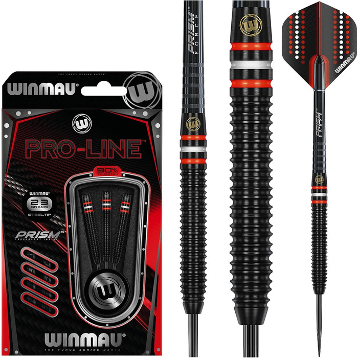 Дротики WINMAU Pro-Line Profi з вольфраму для дартсу, сталевий наконечник, комплект із перами та хвостовиками