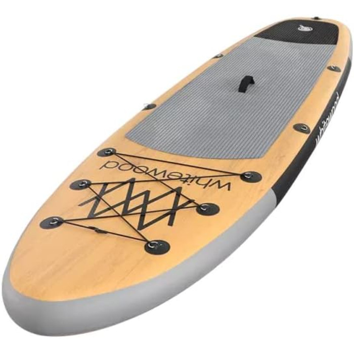 Надувна SUP-дошка Whitewood 305-335 см, преміум-дизайн під дерево, вантажопідйомність 180 кг, для 2-3 осіб, з аксесуарами: рюкзак, весло, насос, страховочний ремінь, водонепроникна сумка