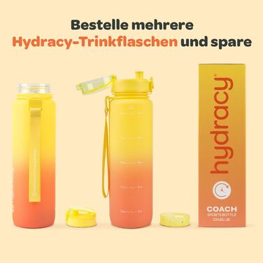Фляга для води Hydracy 1л з вбудованим фрутом - спортивна пляшка BPA-free з таймером, не протікає, без конденсату, салатовий-блакитний градієнт (жовто-кораловий)