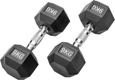 Гантелі Bad Company Hexagon 18 кг (2×9 кг), обгумовані, чорні, для студії