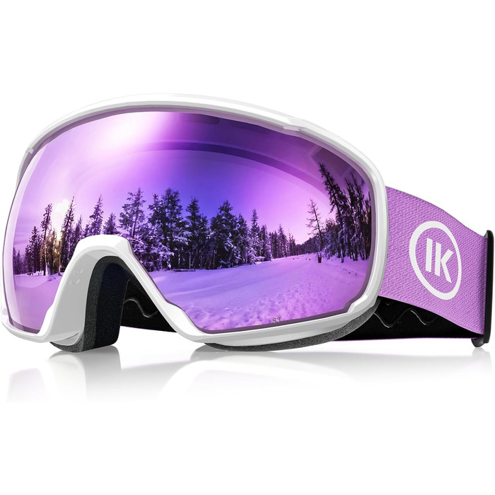 Окуляри гірськолижні Innerking OTG, проти запотівання, UV400, для корекції зору, подвійне скло, чоловічі/жіночі/підліткові, для катання на лижах та сноуборді A1 – Чорний/Срібний (VLT 11 %) (A3 – Білий/Фіолетовий (VLT 15 %))