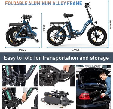 Електровелосипед HITWAY 20'' Fat Tire, складаний, 250W/36V/12Ah, 35-90 км, 7 швидкостей, гірський та міський для чоловіків і жінок