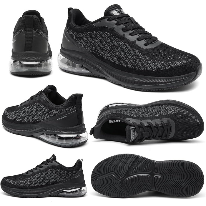 Кросівки для чоловіків та жінок: спортивні, легкі, з повітряною подушкою, для бігу та фітнесу, дихаючі, розмір 36-47 EU (37 EU, чорний)