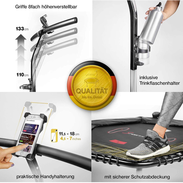 Трамплін Sportstech HTX100: складаний, з ручкою, для фітнесу | Німецька якість | TÜV/GS, лічильник стрибків, APP | Для дітей та дорослих