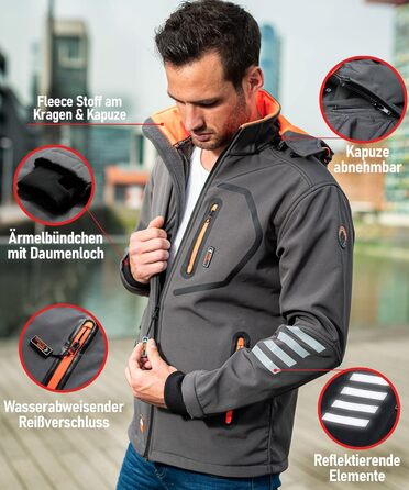 Чоловіча куртка Softshell AS301: водонепроникна функціональна куртка для outdoor з флісовою підкладкою, сіро-помаранчева, розмір L