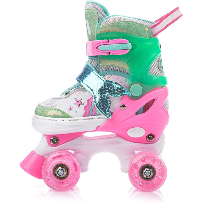 Дитячі ролики Kinder з LED-підсвіткою та регульованим розміром – ретро ролики для підлітків – багатокольорові диско ролики Quad Skates - Roll ab! (S 30-33, Mermaid)