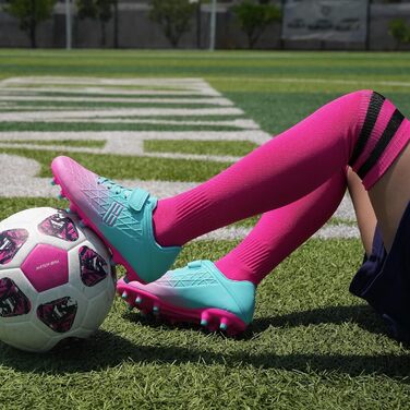 Дитячі футбольні бутси JABASIC для гри на твердих поверхнях. Підходять для хлопчиків та дівчаток. У комплекті з футбольними шкарпетками. Біло-блакитні (30 EU, м'ятно-рожеві)