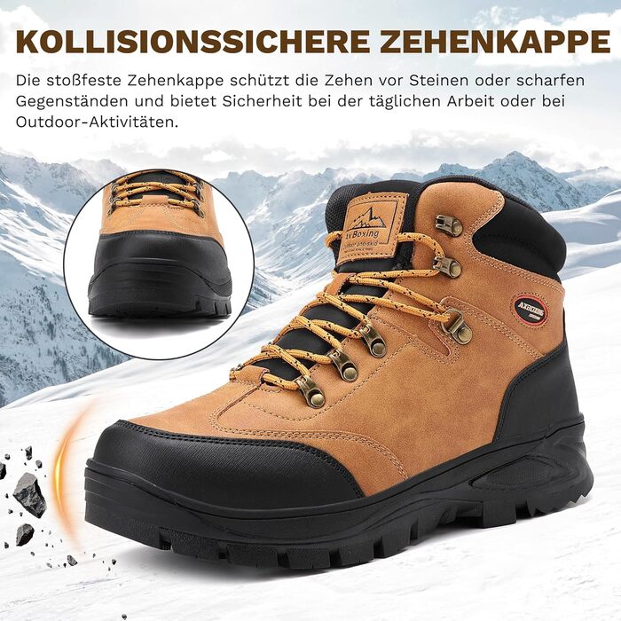 Чоловічі зимові черевики AX BOXING: утеплені, трекінгові, для хайкінгу, антиковзання, теплі снігові черевики, 41-46 EU (темно-жовтий, 46 EU)