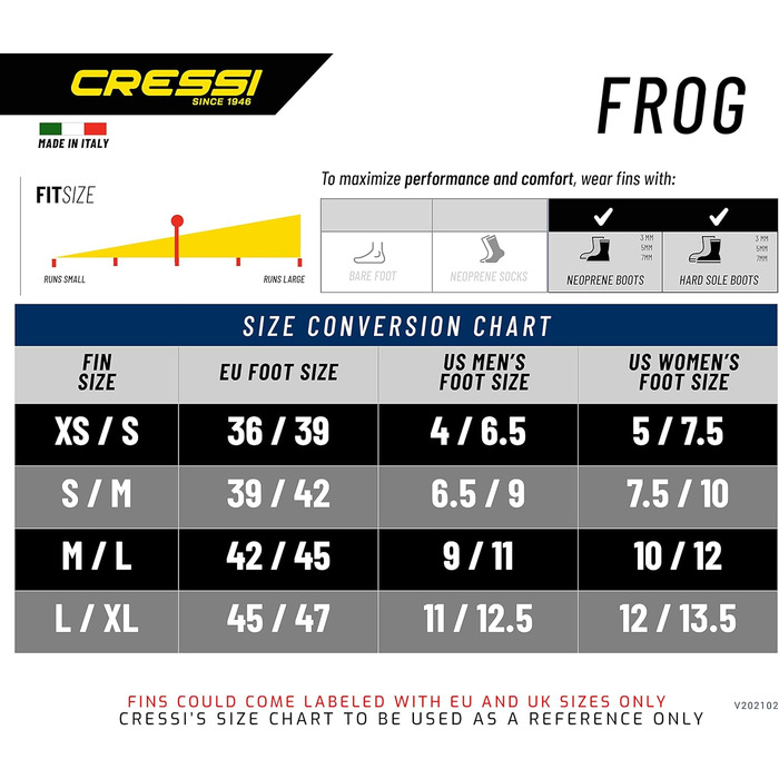 Ласти для дайвінгу Cressi Frog, регульовані, S/M, чорні, вироблено в Італії