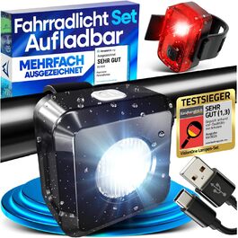 NEXTCOVER® Велосипедні ліхтарі: комплект з LED [VisionOne] USB-C, водонепроникні, схвалені StVZO, передній та задній ліхтарі, акумуляторний, велосипедне освітлення