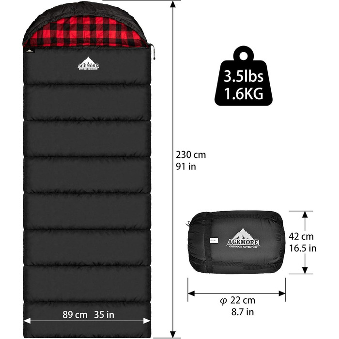 Спальний мішок Baumwoll-Flanell для дорослих, 100% бавовна, для кемпінгу, походів, подорожей з рюкзаком, легкий, 3-4 сезони, чорний/червоний