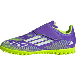 Дитячі футбольні бутси adidas F50 Club Hook and Loop для гри на траві, розмір 34 EU, фіолетовий/білий/лимонний