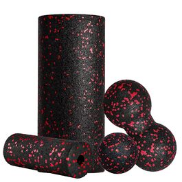 Набір ролів для м'язів: Foam Roller, м'ячик для фасції, міні-ролик, дуобол для йоги та фасціального тренування (Синій/Червоний)