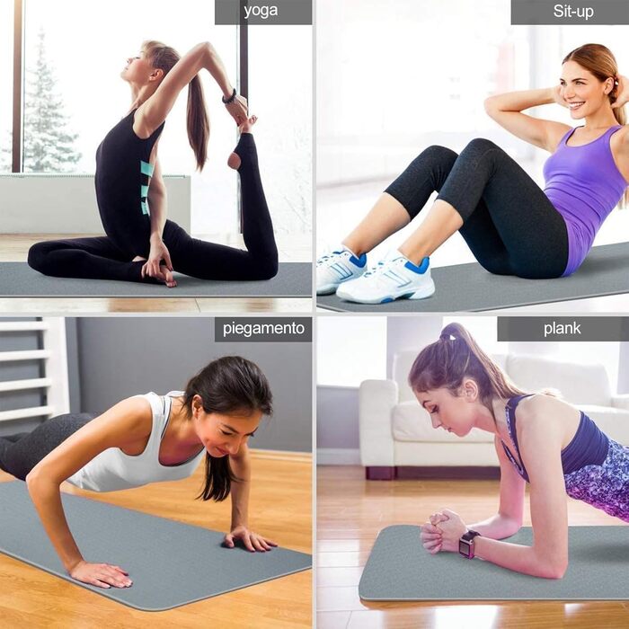 Йогамат (Yogamatte) 183x61x0.6 см, двостороння, антиковзка, водонепроникна, з сумкою та ременем. Для пілатесу, спорту, фітнесу, медитації (Блакитна троянда)