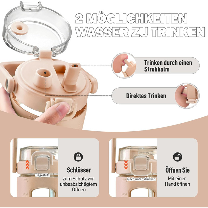 Пляшка HYDRAGLAZIC 960 мл зі склом та трубочкою