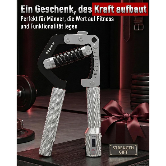 Еспандер для рук та кистей Fitense Handtrainer (50-225LB) - тренажер для розвитку сили хвату, регульований, срібний