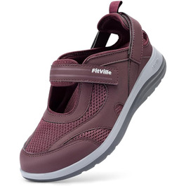 Сндалі для жінок FitVille для літа, широкі, з застібкою на липучці, модель Mary Jane, для людей похилого віку (42 EU, X-широкі, бордові)