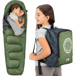 Дитячий спальний мішок Trail Mumienschlafsack для кемпінгу на 3 сезони – 300gsm, для хлопчиків та дівчаток, з легким рюкзаком – хакі