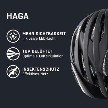 Шолом велосипедний ALPINA HAGA чорний матовий M (55-59 см) з LED-ліхтарем 2024
