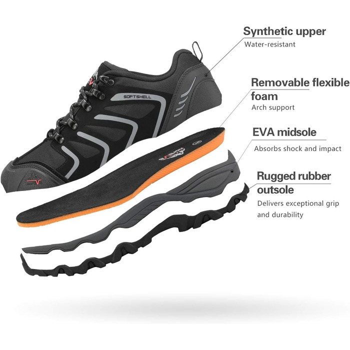 Чоловічі водонепроникні трекінгові черевики NORTIV - легкі, для хайкінгу та кемпінгу (41.5 EU, широкі, чорний/темно-сірий)