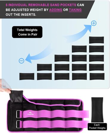 Набір вантажних манжет Fragraim для ніг та рук (пара), 1.5-10 кг, фіолетовий. Регульовані вантажі для зап'ястя та щиколотки. Подвійна застібка.