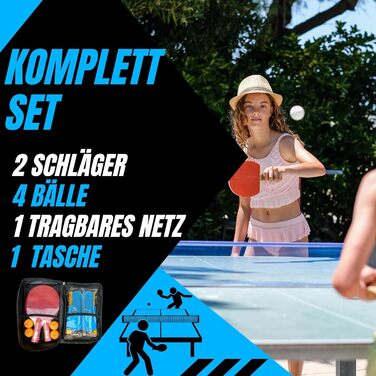 Набір для настільного тенісу з сіткою Ping Pong - 2 ракетки, 4 м'ячі, сітка, сумка