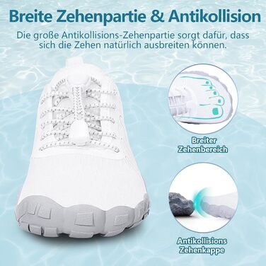 Чоловічі та жіночі босі кросівки для літа Barfuss Schuhe C1 білі 40 EU. Швидка сушка, широка передня частина, підошва Zero-Drop. Ідеальні для трейлу, фітнесу та басейну.