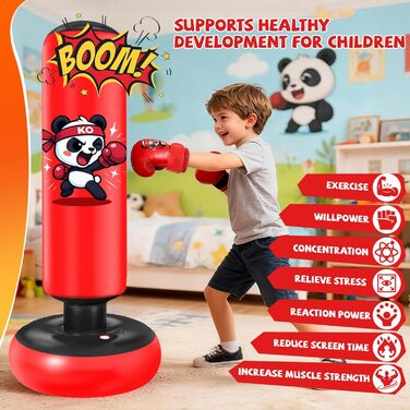 Груша боксерська дитяча Ninonly з рукавичками для боксу, карате, тхеквондо (130 см, Панда)