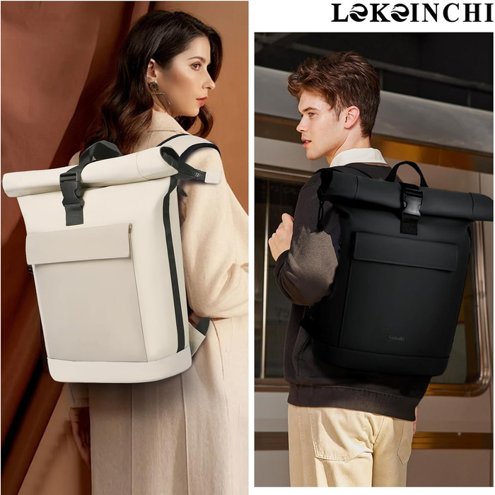 Рюкзак Lekeinchi Rolltop для жінок і чоловіків, водонепроникний, з відділенням для ноутбука 17'', великий дорожній рюкзак, міський рюкзак для школи, університету, подорожей, роботи, бежевий/хакі