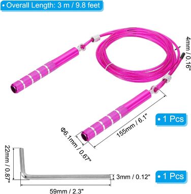 Стрибкове канат PATIKIL для фітнесу з підшипниками, алюмінієва ручка та ключ для аеробіки, рожевий