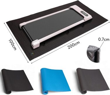 Захисний килимок для бігової доріжки, еліптичного тренажера та йоги 200x100 см, товщина 7 мм, протиковзний, чорний