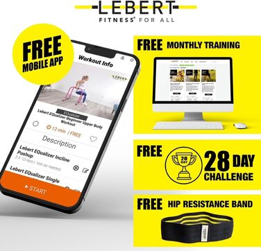 Тренажер бруси Lebert Equalizer з еспандером, жовтий, розмір L, для фітнесу та тренувань