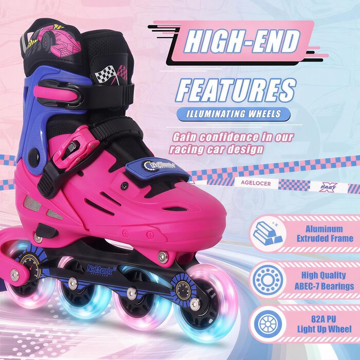 Інлайне ролики Nattork для дітей та дорослих, регульовані, дитячі ролики, дизайн для перегонів, червоно-синій колір, розмір 37-40