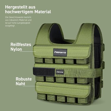 Вага для тренувань MSports Premium, регульована 5-30 кг, жилет для бігу/фітнесу, чорний Military Green