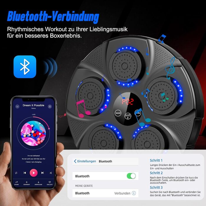 Музична боксерська машина на стіну, професійна модель з Bluetooth, 9 швидкостей та режимів, для дітей та дорослих, чорна